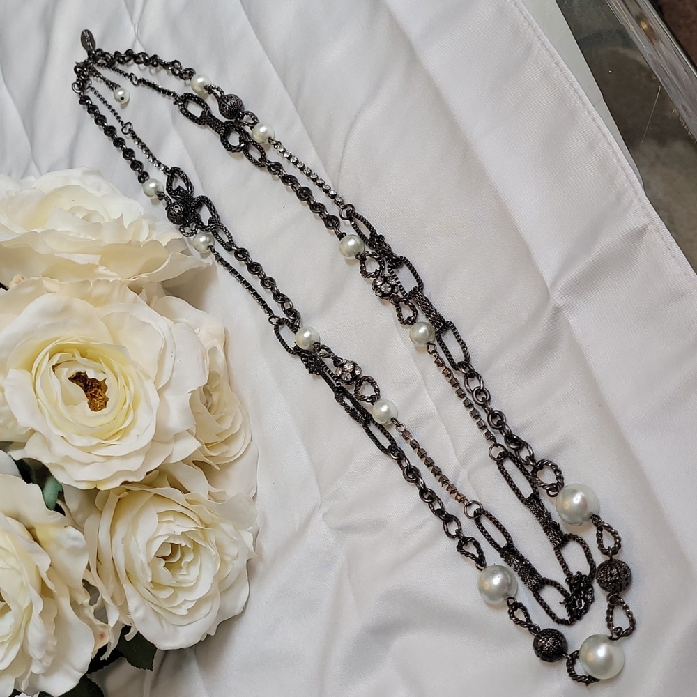 White House Black Market 32" chain, bead and rhinestone necklace.